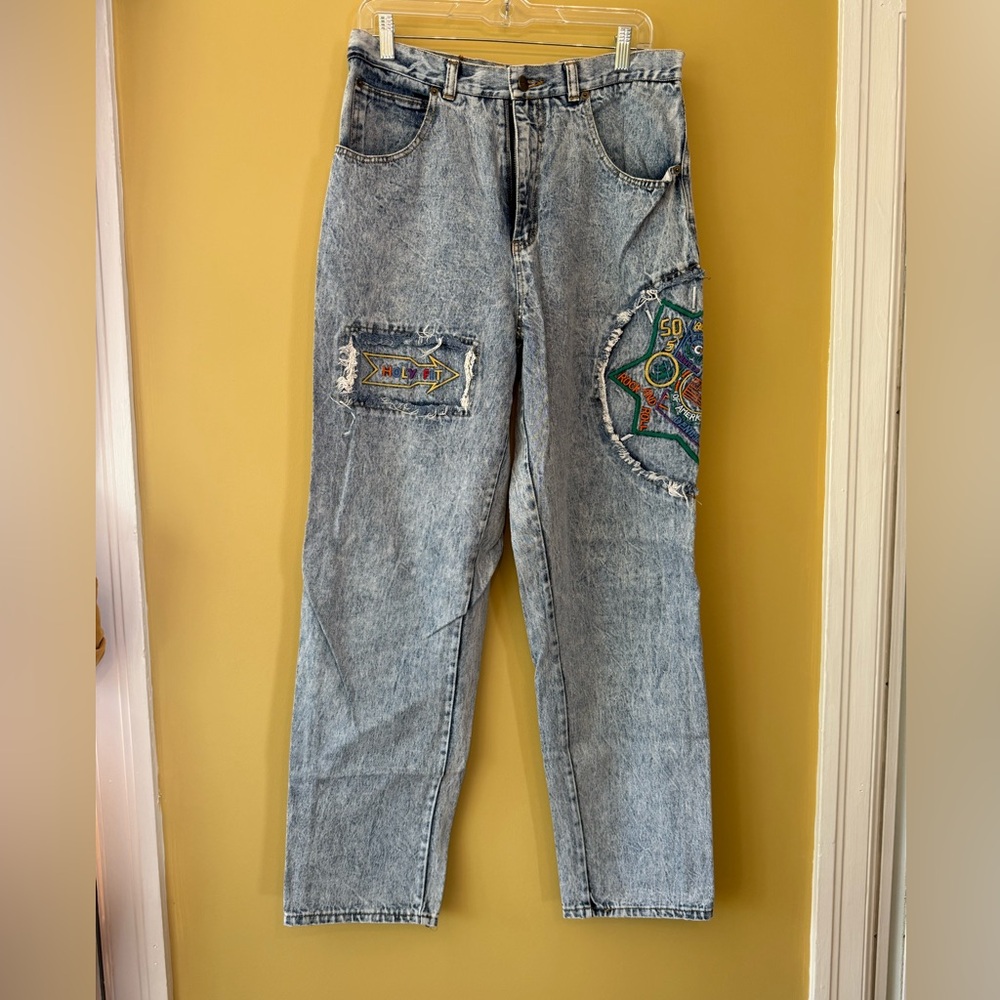 Vintage Distressed Denim Jeans with Patches